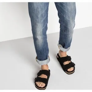 Birkenstock Sandals Arizona Shearling Suede Leather City Black Shoes Sz 36/US 5