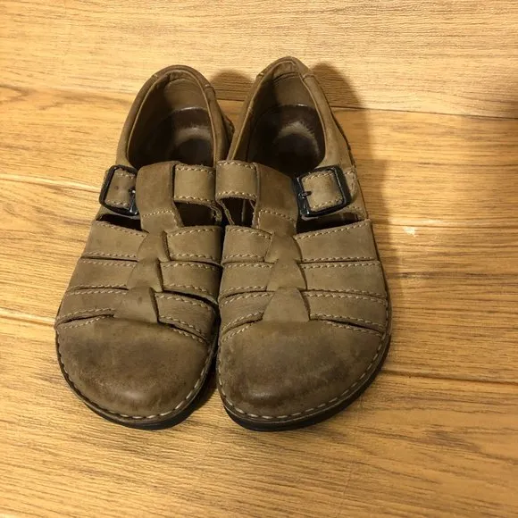 Birkenstock women footprints fisherman Brown shoes sandals, 36 wide