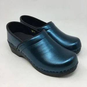 Bjork Women's Shoes Blue Size 37 US 6.5 Professional Leather Clogs Metallic