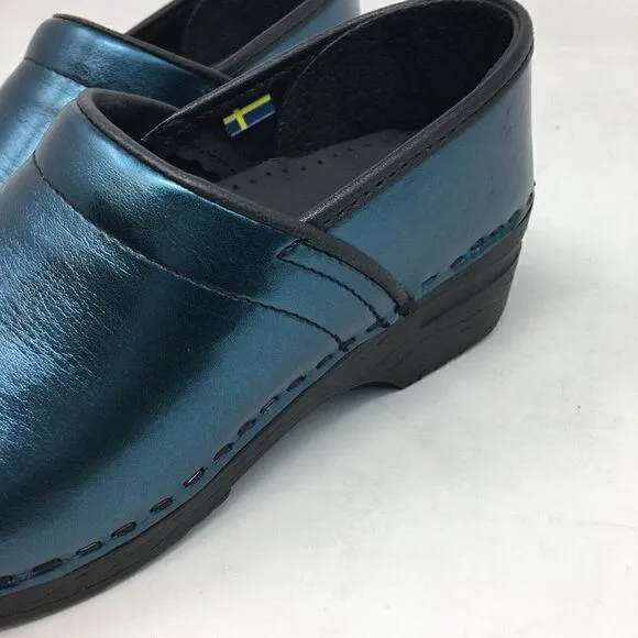 Bjork Women's Shoes Blue Size 37 US 6.5 Professional Leather Clogs Metallic