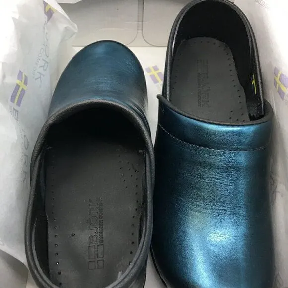 Bjork Women's Shoes Blue Size 37 US 6.5 Professional Leather Clogs Metallic