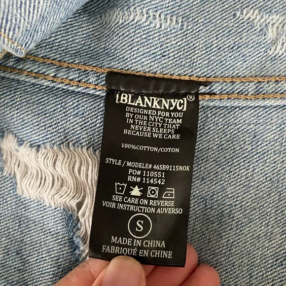 BLANK NYC Raw Hem Distressed Denim Jean Jacket: size Small