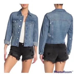 BLANK NYC Raw Hem Distressed Denim Jean Jacket: size Small