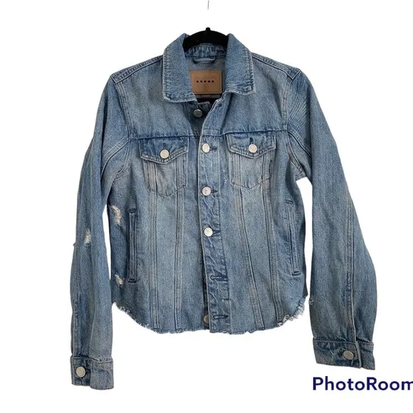 BLANK NYC Raw Hem Distressed Denim Jean Jacket: size Small