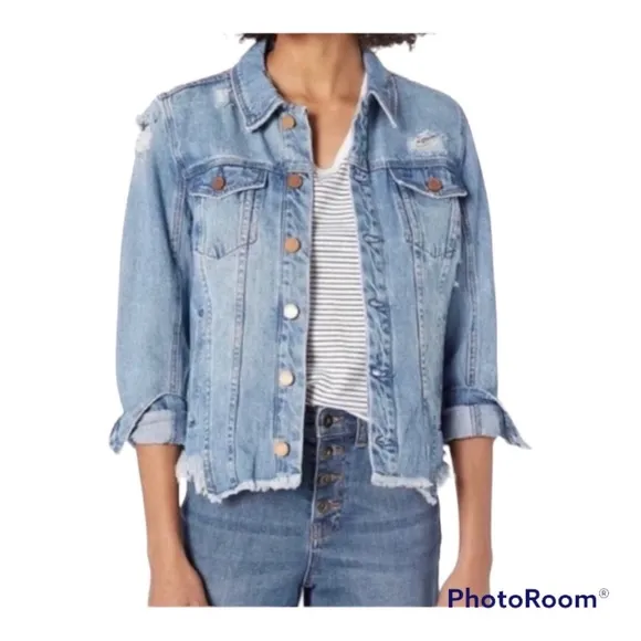 BLANK NYC Raw Hem Distressed Denim Jean Jacket: size Small