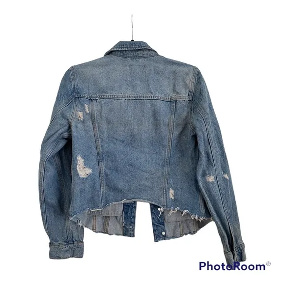 BLANK NYC Raw Hem Distressed Denim Jean Jacket: size Small