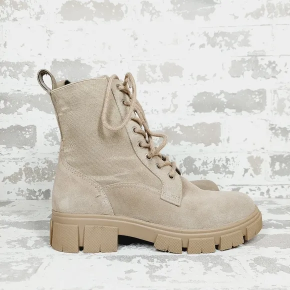 Blondo Parker Women's Tan Leather Lace Up Combat Ankle Boots V696