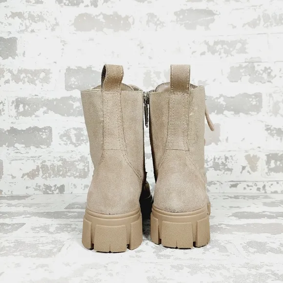 Blondo Parker Women's Tan Leather Lace Up Combat Ankle Boots V696