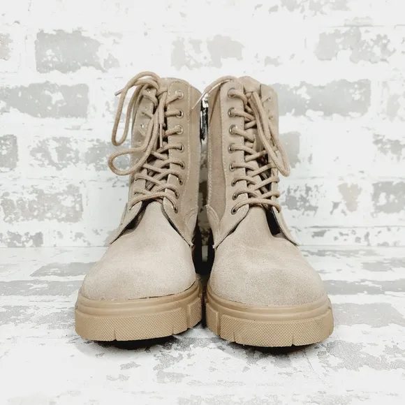 Blondo Parker Women's Tan Leather Lace Up Combat Ankle Boots V696