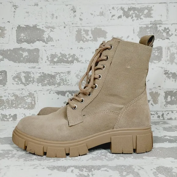 Blondo Parker Women's Tan Leather Lace Up Combat Ankle Boots V696