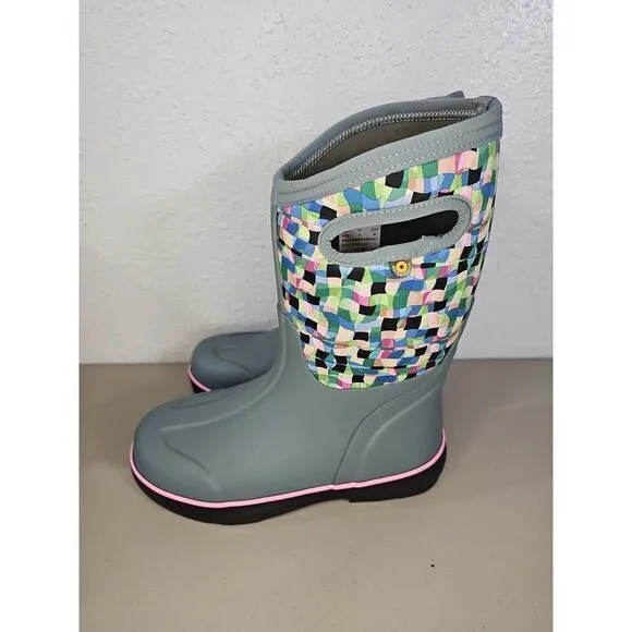 Bogs Classic II Checked Kid's Rain Boots,‎ Black Multi, K2 Size Youth 4