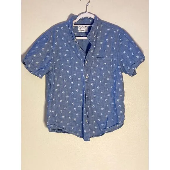 Bonobos Short Sleeve Button Down Shirt Floral Print Chambray ~ Sz L Slim Fit