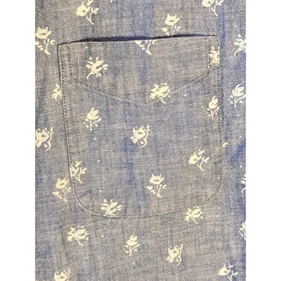 Bonobos Short Sleeve Button Down Shirt Floral Print Chambray ~ Sz L Slim Fit