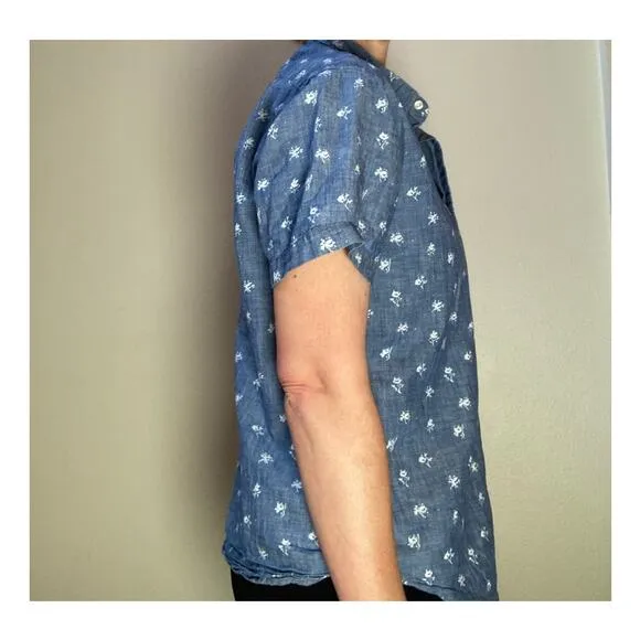 Bonobos Short Sleeve Button Down Shirt Floral Print Chambray ~ Sz L Slim Fit