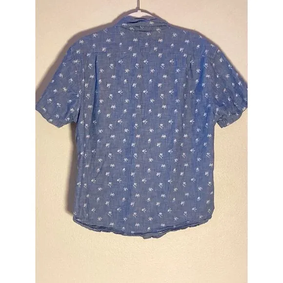 Bonobos Short Sleeve Button Down Shirt Floral Print Chambray ~ Sz L Slim Fit