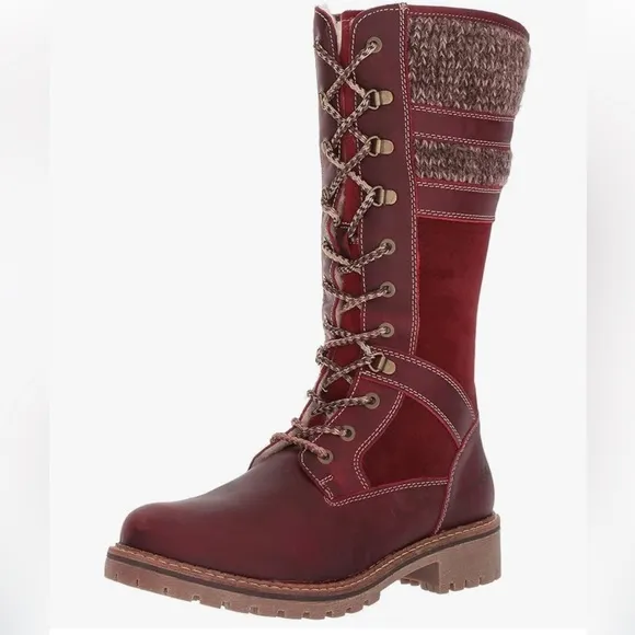 Bos &amp; Co Holding Leather Wool Shearling Burgundy Lace-Up Snow Tall Boot 40 9 9.5