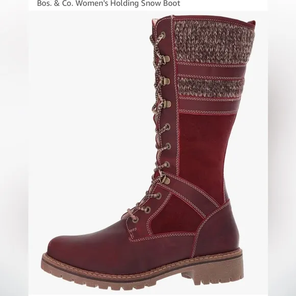 Bos &amp; Co Holding Leather Wool Shearling Burgundy Lace-Up Snow Tall Boot 40 9 9.5