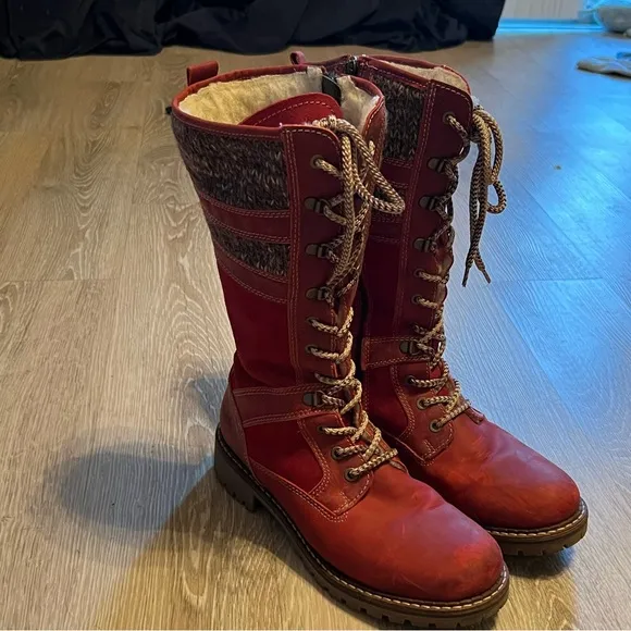 Bos &amp; Co Holding Leather Wool Shearling Burgundy Lace-Up Snow Tall Boot 40 9 9.5