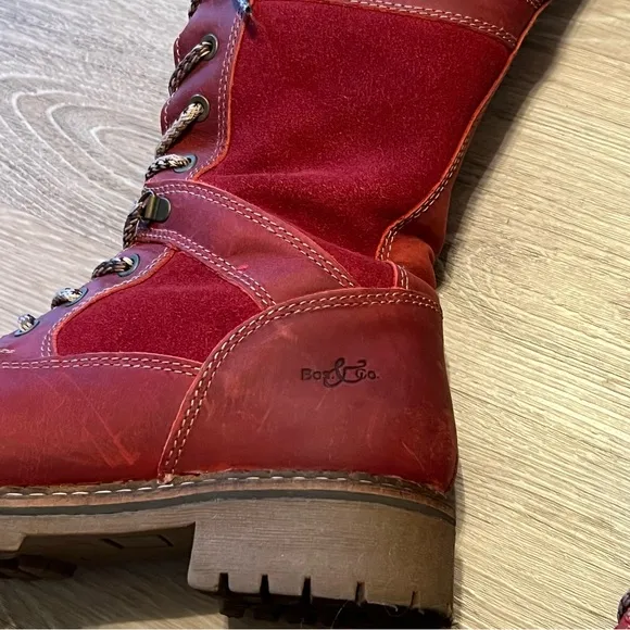 Bos &amp; Co Holding Leather Wool Shearling Burgundy Lace-Up Snow Tall Boot 40 9 9.5