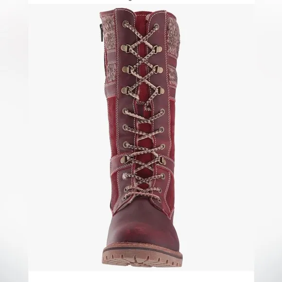Bos &amp; Co Holding Leather Wool Shearling Burgundy Lace-Up Snow Tall Boot 40 9 9.5
