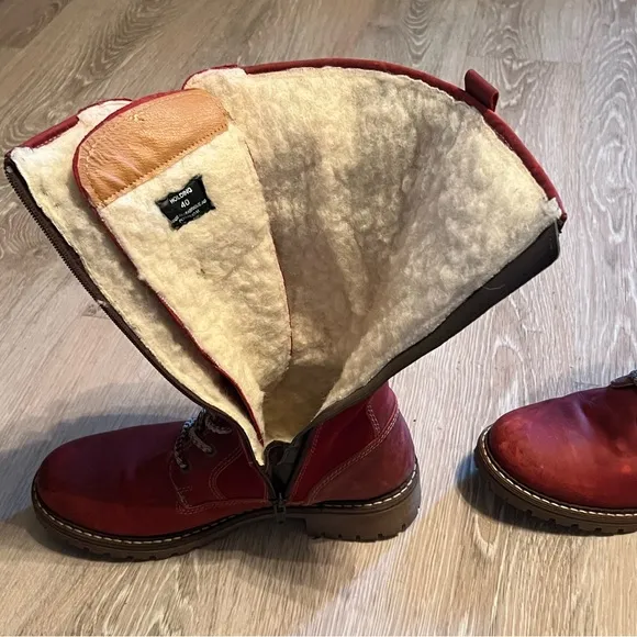 Bos &amp; Co Holding Leather Wool Shearling Burgundy Lace-Up Snow Tall Boot 40 9 9.5