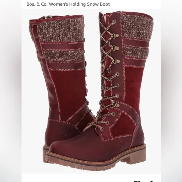 Bos &amp; Co Holding Leather Wool Shearling Burgundy Lace-Up Snow Tall Boot 40 9 9.5