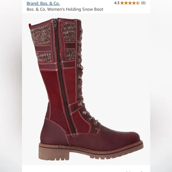 Bos &amp; Co Holding Leather Wool Shearling Burgundy Lace-Up Snow Tall Boot 40 9 9.5