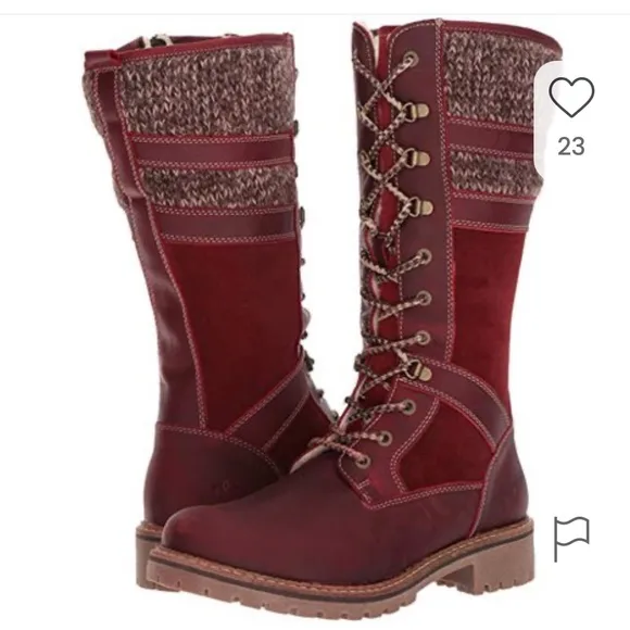 Bos &amp; Co Holding Leather Wool Shearling Burgundy Lace-Up Snow Tall Boot 40 9 9.5