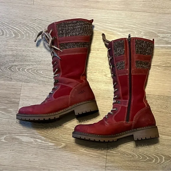 Bos &amp; Co Holding Leather Wool Shearling Burgundy Lace-Up Snow Tall Boot 40 9 9.5