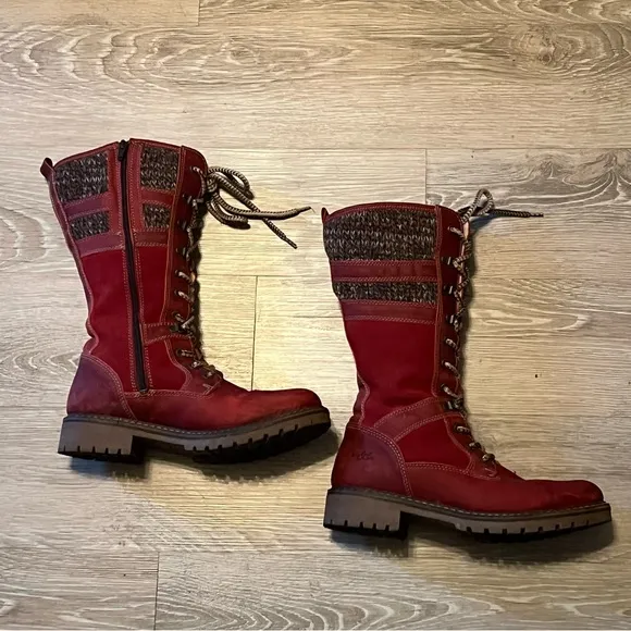 Bos &amp; Co Holding Leather Wool Shearling Burgundy Lace-Up Snow Tall Boot 40 9 9.5