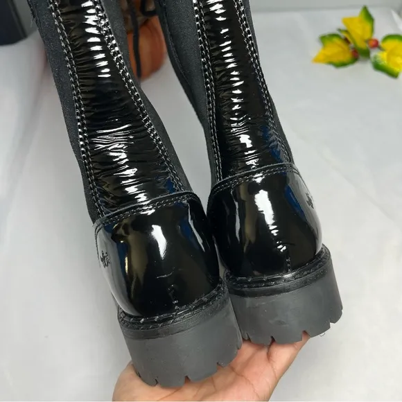 Bos.&amp; Co Harrison Wool Lined Waterproof Boot Women Black Patent Suede