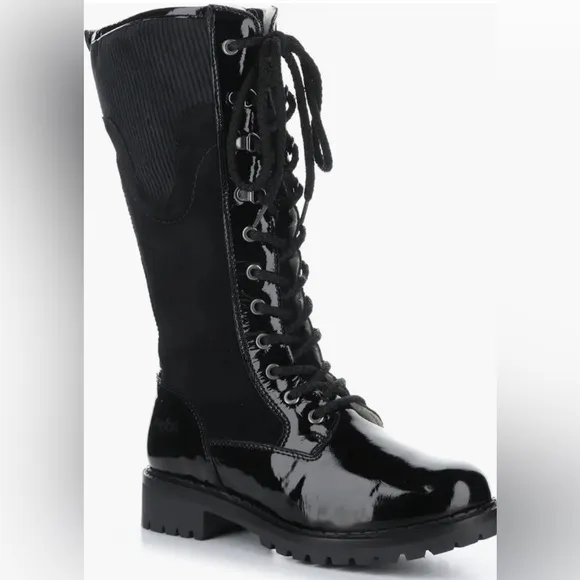 Bos.&amp; Co Harrison Wool Lined Waterproof Boot Women Black Patent Suede