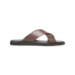 BOSS Mens Brown Cross Straps Darrel Open Toe Slip On Leather Sandals Shoes 44