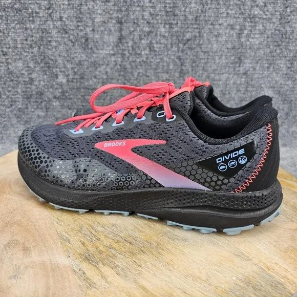 Brooks Divide 3 Womens Size 9.5 Black Coral Blue Hiking Trail Running Shoes