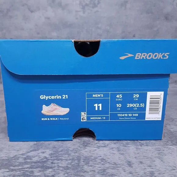 BROOKS Glycerin 21 'Snow Dawn Straw' Road Running Shoes Mens 11 Beads