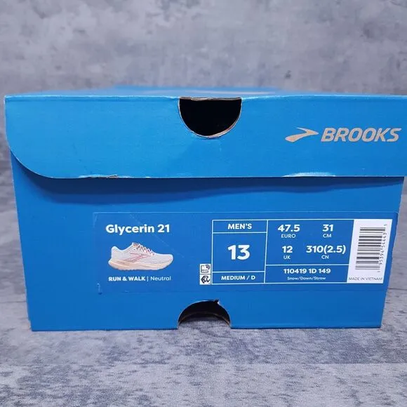 BROOKS Glycerin 21 'Snow Dawn Straw' Road Running Shoes Mens 13 Beads