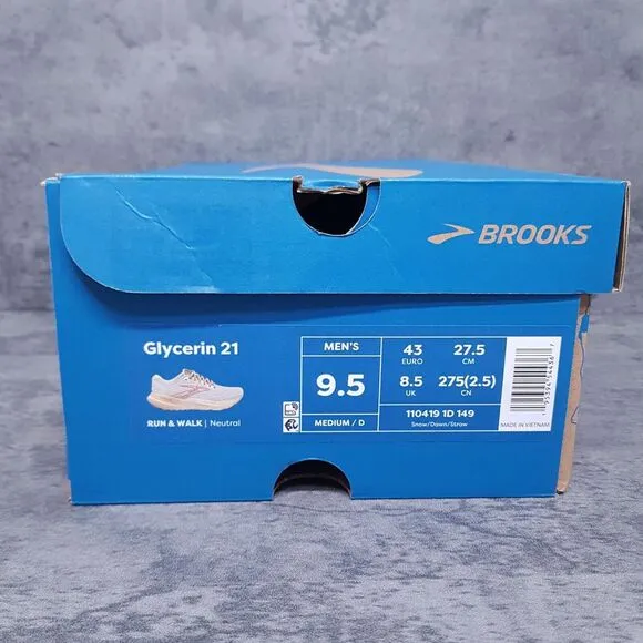 BROOKS Glycerin 21 'Snow Dawn Straw' Road Running Shoes Mens 9.5 Beads
