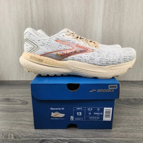 Brooks Glycerin 21 Snow Dawn Straw Size 13 Mens Grey Running Casual Shoes