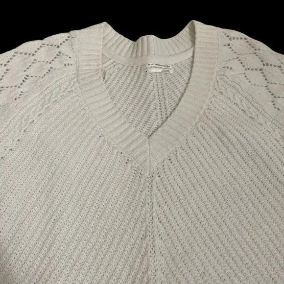 By Anthropologie creamy ivory v neck sweater S cable knit design pointelle