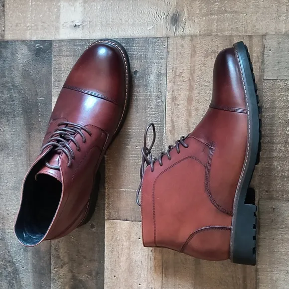 CALTO 3.2-Inch Taller Dark Brown Elevator Oxford Derby Leather Boots Y41081 Sz 9