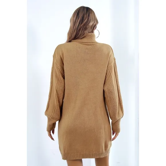 Camel Turtleneck Sweater Dress