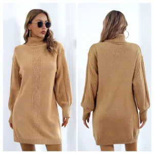 Camel Turtleneck Sweater Dress
