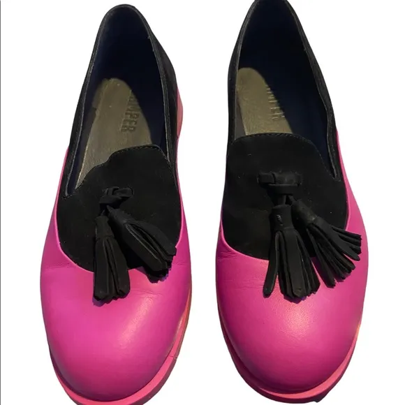 Camper Bowie Tassle Pink With Black Detail Slip On Oxford Size 37 Shoes.