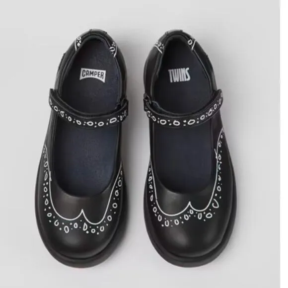 Camper TWINS Mary Jane Girls Black Leather Ortholite Shoes Girls Size K 3 EU 35