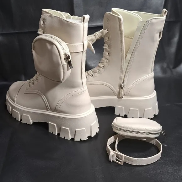Cape Robbin Women's Beige Monalisa  Combat Boots Chunky‎ Platform Size 9