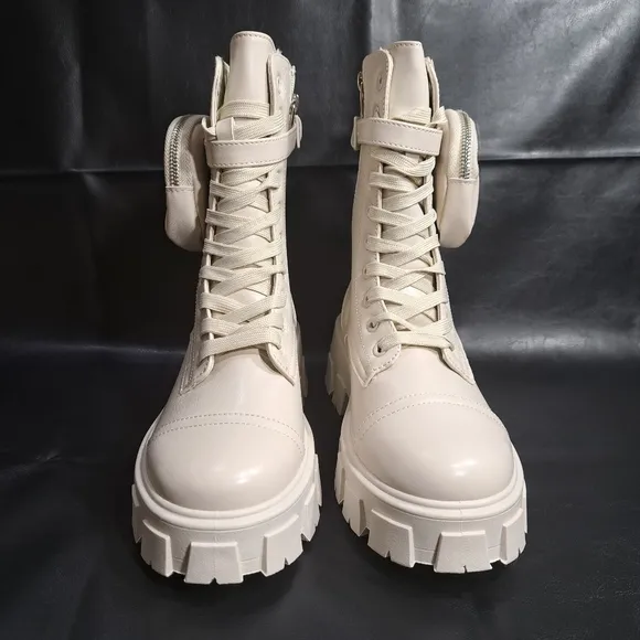 Cape Robbin Women's Beige Monalisa  Combat Boots Chunky‎ Platform Size 9