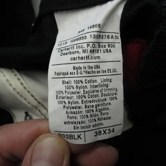 Carhartt Duck Bib Overalls Mens 38X33 Black Quilt Lined Zip Leg Made In USA