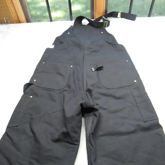 Carhartt Duck Bib Overalls Mens 38X33 Black Quilt Lined Zip Leg Made In USA
