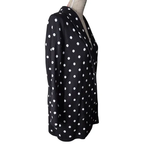 CeCe Size Small Black Polka Dot Roll Collar Open Front Cardigan Jacket Cozy Rich