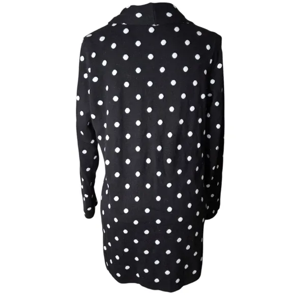 CeCe Size Small Black Polka Dot Roll Collar Open Front Cardigan Jacket Cozy Rich